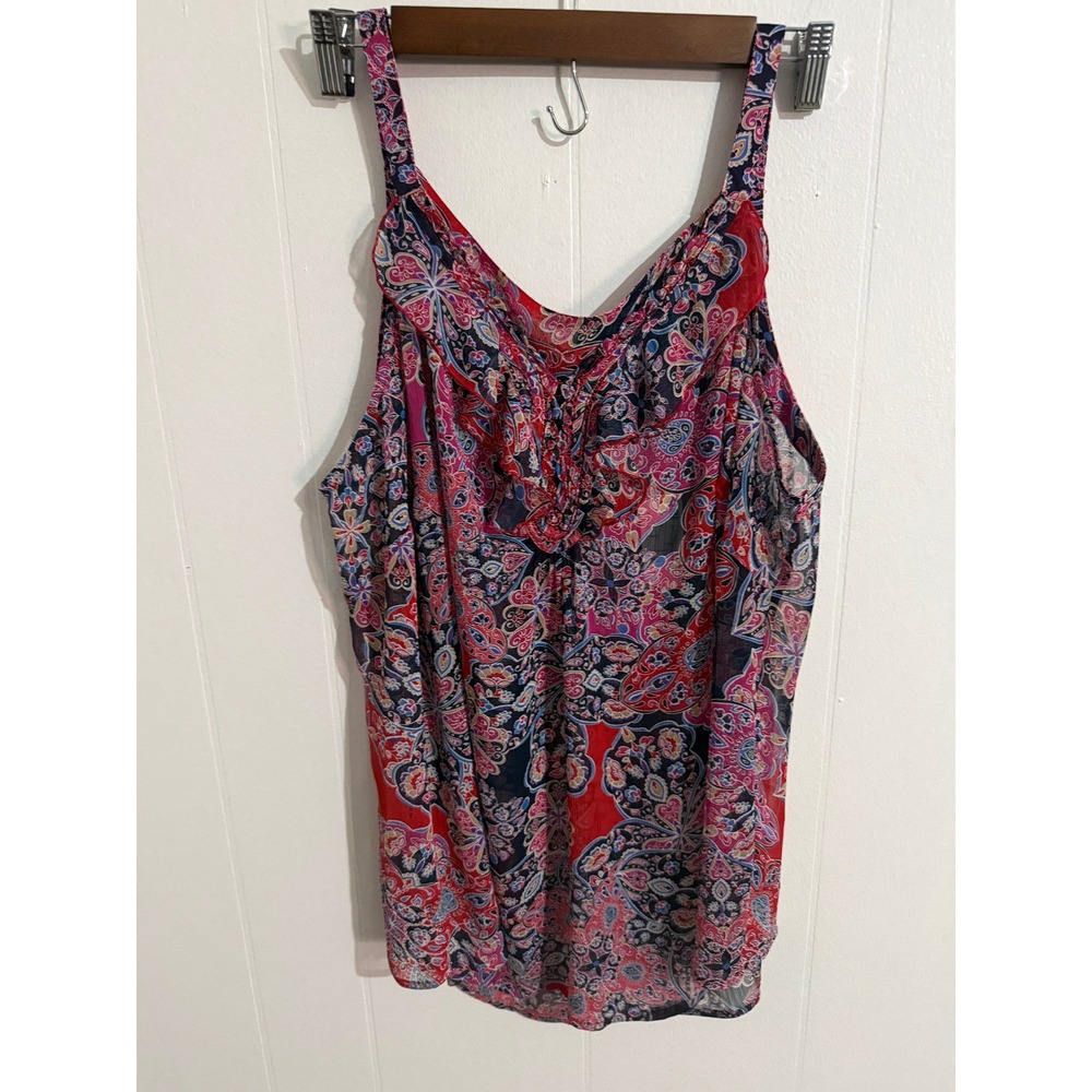 Avenue Studio Tank‎ Top Women 18/20 Red Paisley New Sleeveless Ruffle Chiffon
